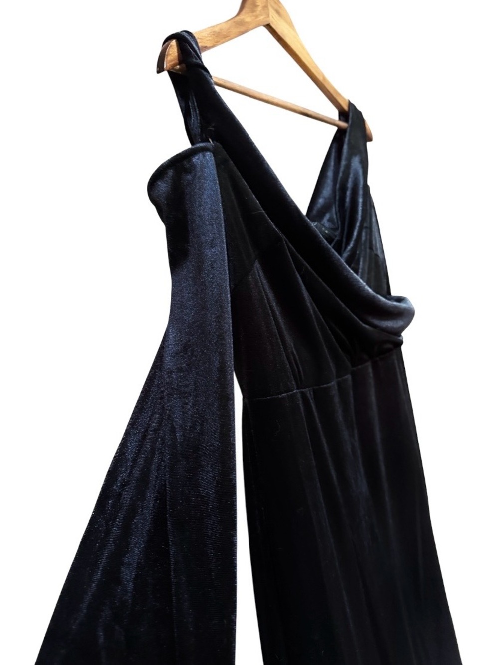 Griffniseti Black Velvet Cold Shoulder Maxi Dress NWT Size Large Stretch Gown - Picture 3 of 7